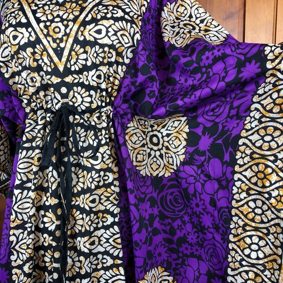 Pretty Girl Beachy Coastal Silk/Cotton Boho Kaftan Coverup Dress Artsy Resort - Picture 6 of 15